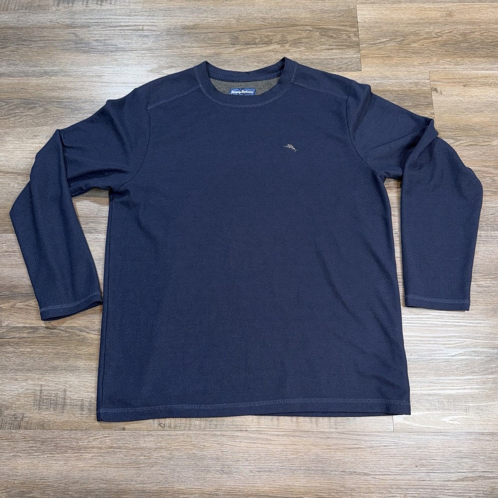 Tommy Bahama Shirt Mens Large Long Sleeve Navy Blue Crewneck Pullover
